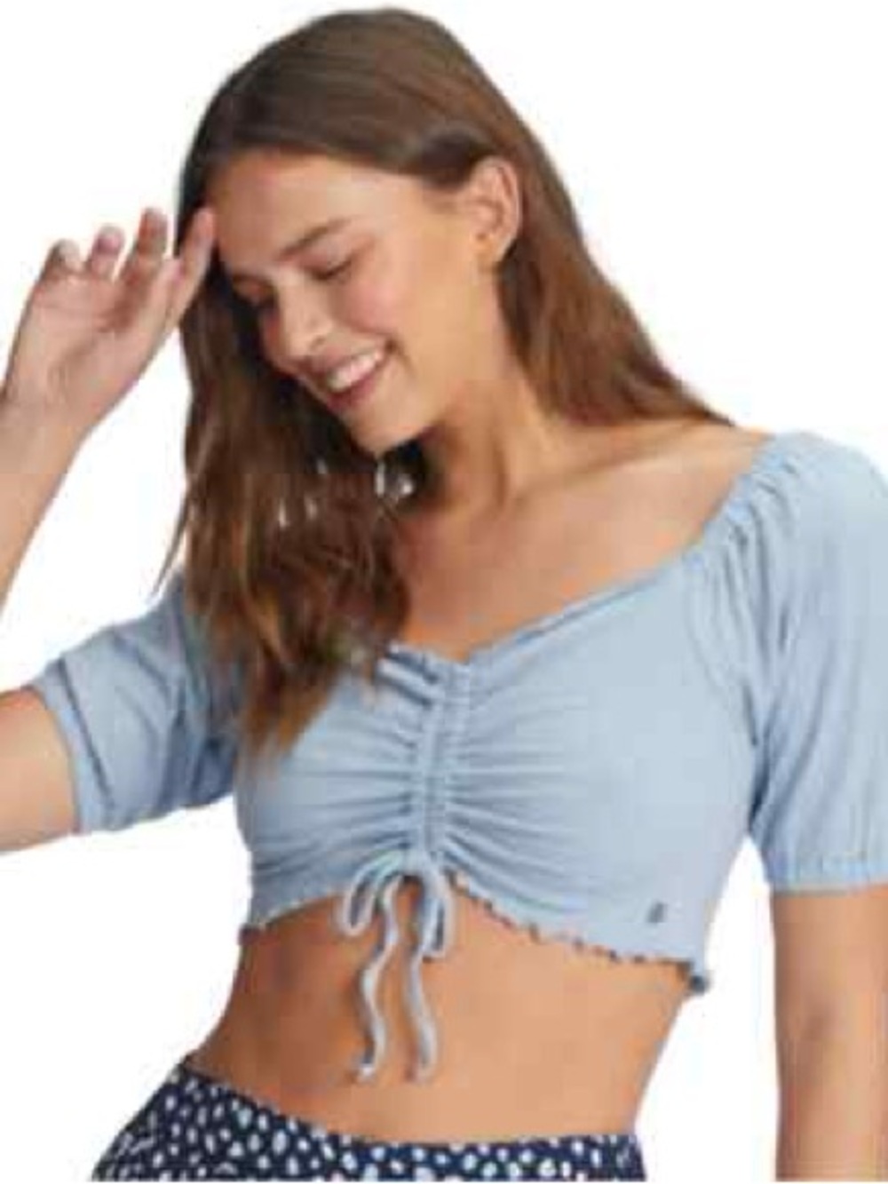 Roxy Flirty Walk Puff Sleeve Crop Top in Powder Blue